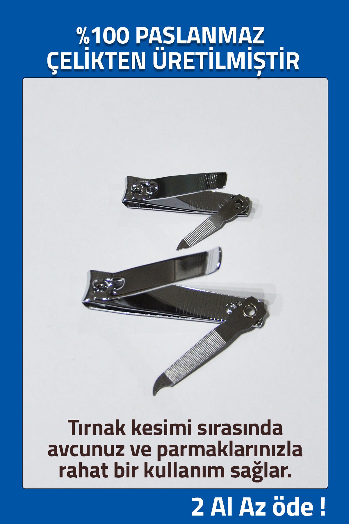 (2 Adet) %100 Çelik Tırnak Makası (2 Boy, Paslanmaz Manikür Pedikür Aletleri)