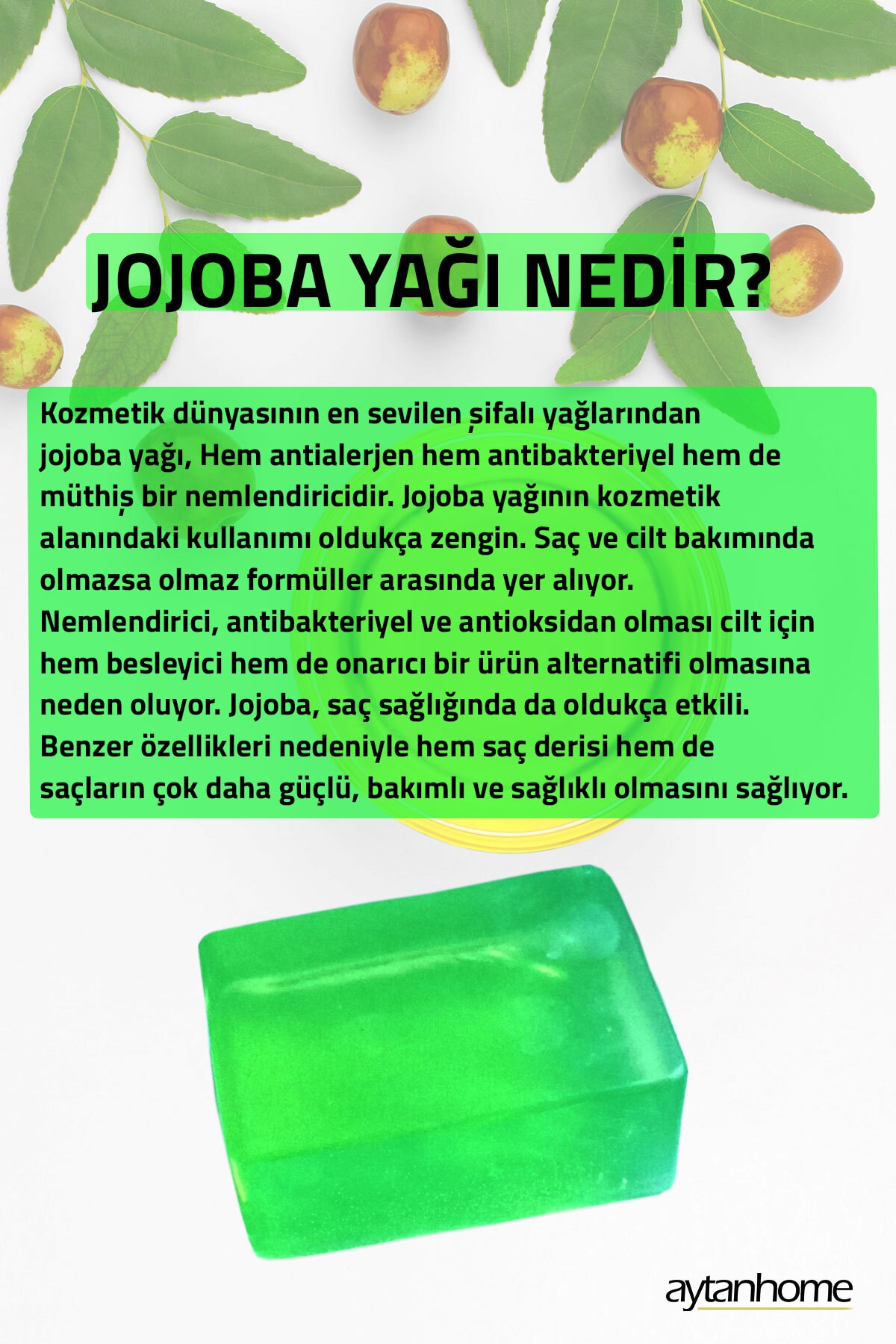 Jojoba Yağlı Bitkisel Sabun (SAÇ VE CİLT BAKIM SABUNU, SAÇ DÖKÜLMESİNE KARŞI JOJOBA YAĞI)