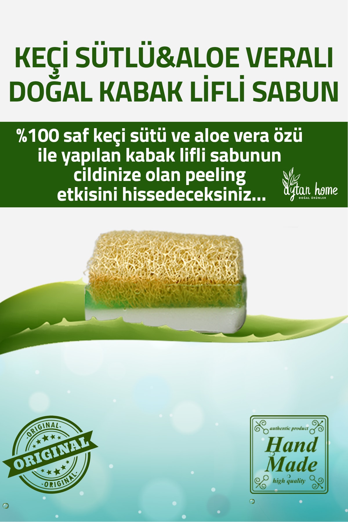 Doğal Kabak Lifli Aloe Veralı & Keçi Sütlü Sabun Bir Arada %100 El Yapımı