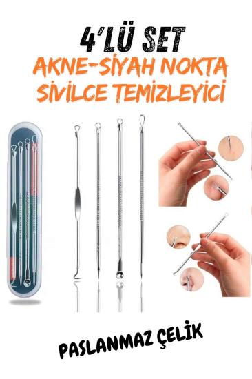 Akne-siyah Nokta Sivilce Temizleyici 4’lü Set Paslanmaz Çelik Garantili