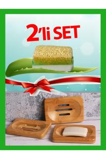 Keçi Sütlü Aloe Veralı Kabak Lifli Sabun + Bambu Katı Sabunluk (doğal Ahşap) 2’li Set