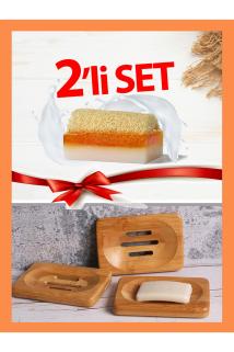 Keçi Sütlü Ballı Kabak Lifli Sabun + Bambu Katı Sabunluk (doğal Ahşap) 2’li Set